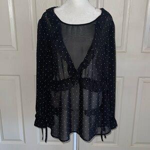 Torrid Black With White Dots Long Sleeve Ruffled Sheer Blouse